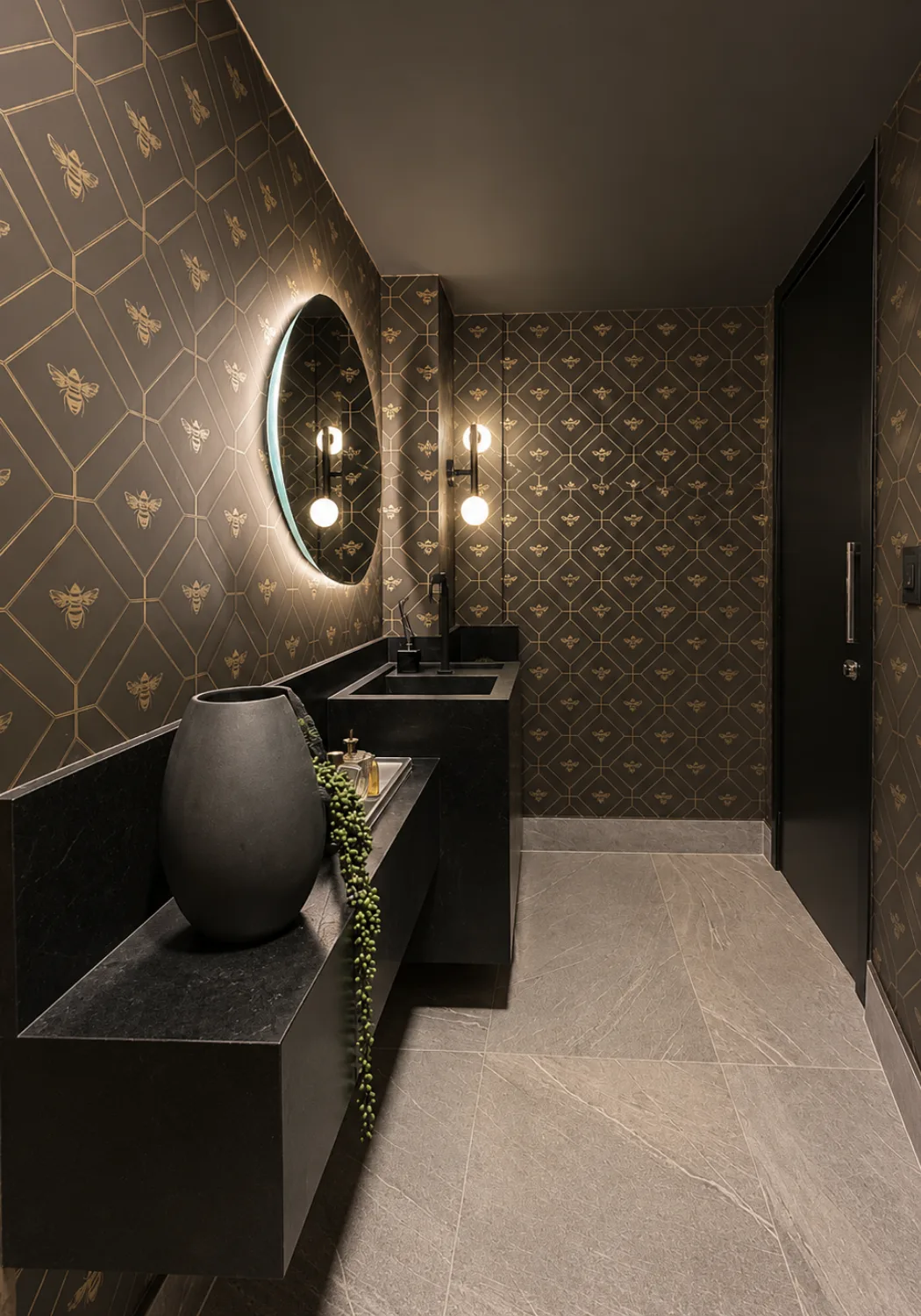 Lavabo com superfície preta escovada